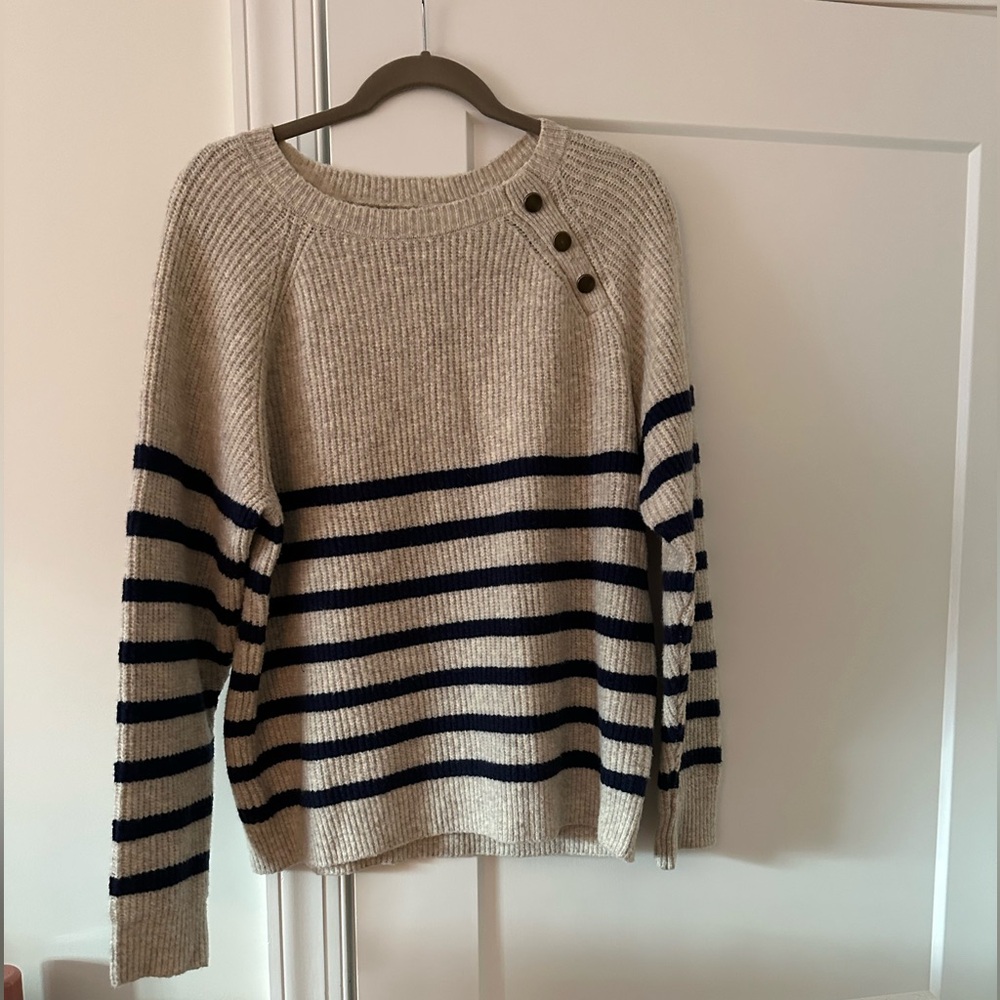 NWOT Knox Rose Beige and Navy Striped Sweater